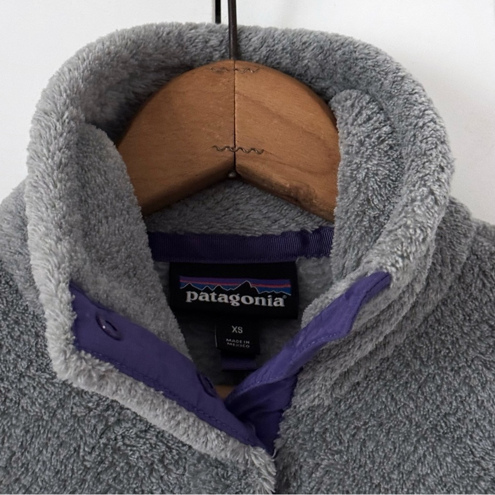 Patagonia Re-Tool Snap T Fleece Pullover Womens XS Gray Purple Sweater Pocket - Picture 4 of 15